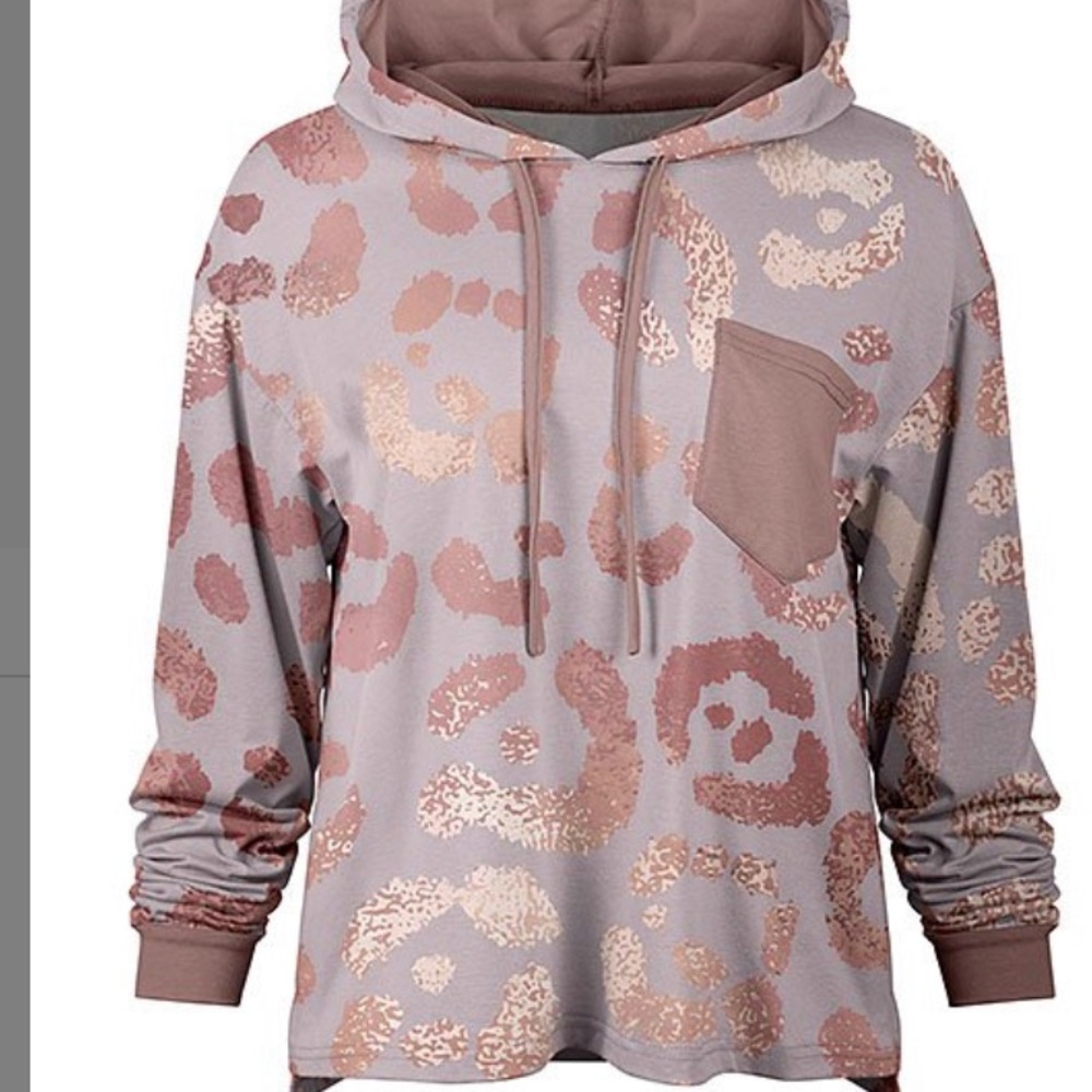 Rose Gold Leopard Pocket Hoodie Size 2X